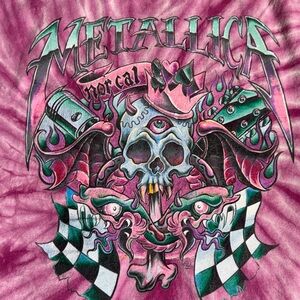Metallica Graphic Tie Dye Band Tee – Purple Skull Art – Oversized Rock T-Shirt